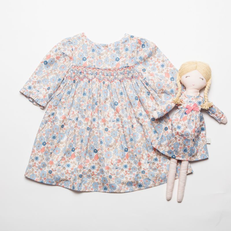 フラワープリントロングスリーブドールドレス